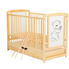Pătuț BabyNeeds Timmi 120x60 cm natur – trei bare laterale detașate și somieră vizibilă