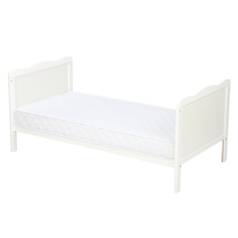 Patut din lemn bebe, 120x60 cm, Cu sina speciala pentru dentitie, Multifunctional, EN716-1, EN716-2, Alb, Qmini, Julia