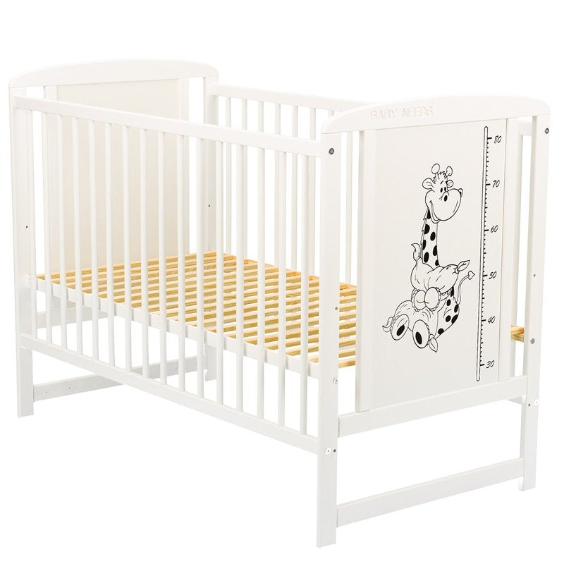 Pătuț BabyNeeds Timmi Girafa 120x60 cm alb – somiera din lamele vizibilă