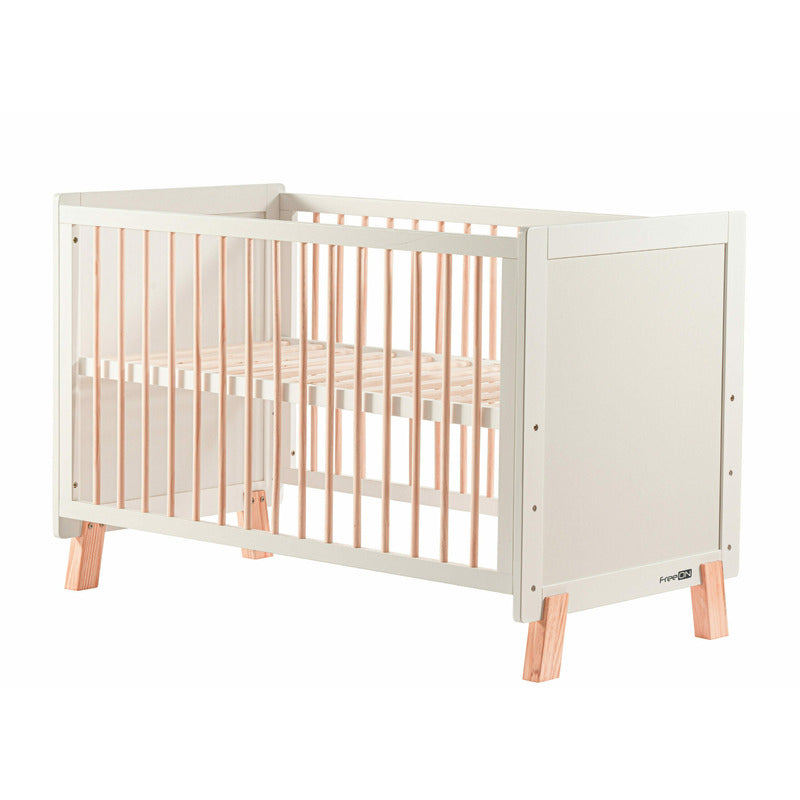 Patut din lemn bebe, 120x60 cm, Transformabil, Cu bariera de siguranta, Din lemn de pin si mdf, Stabil si rezistent, White, FreeON, Ava