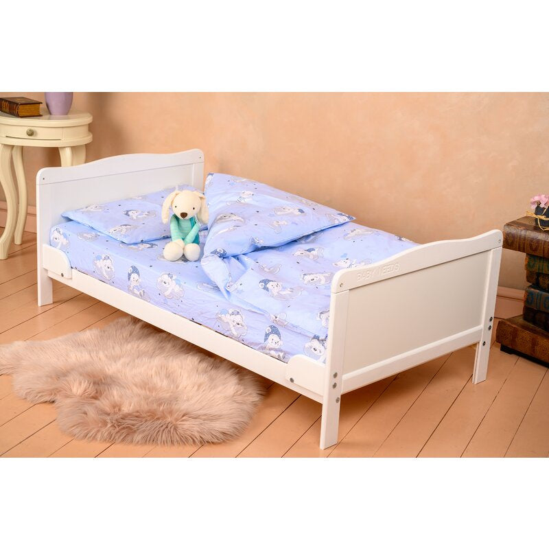 Patut din lemn bebe, Transformabil si pentru junior, 140x70 cm, Din lemn de pin si mdf, Stabil si rezistent, Inaltime saltea reglabila pe 3 nivele, Laterala cu 3 bete detasabile, EN716-1, EN716-2, Alb, Babyneeds, Nadia