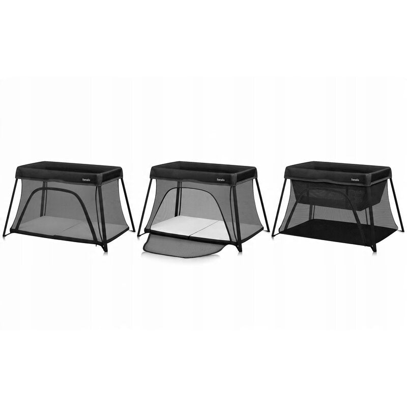 Patut multifunctional, Lionelo, Alice, 3 in 1, 2 trepte de inaltime pentru saltea, Pliabil, Material rezistent Oxford 300D, Cu iesire laterala, Geanta de transport, Pana 15 kg, 0 luni+, 104Ã—70Ã—74 cm, Negru