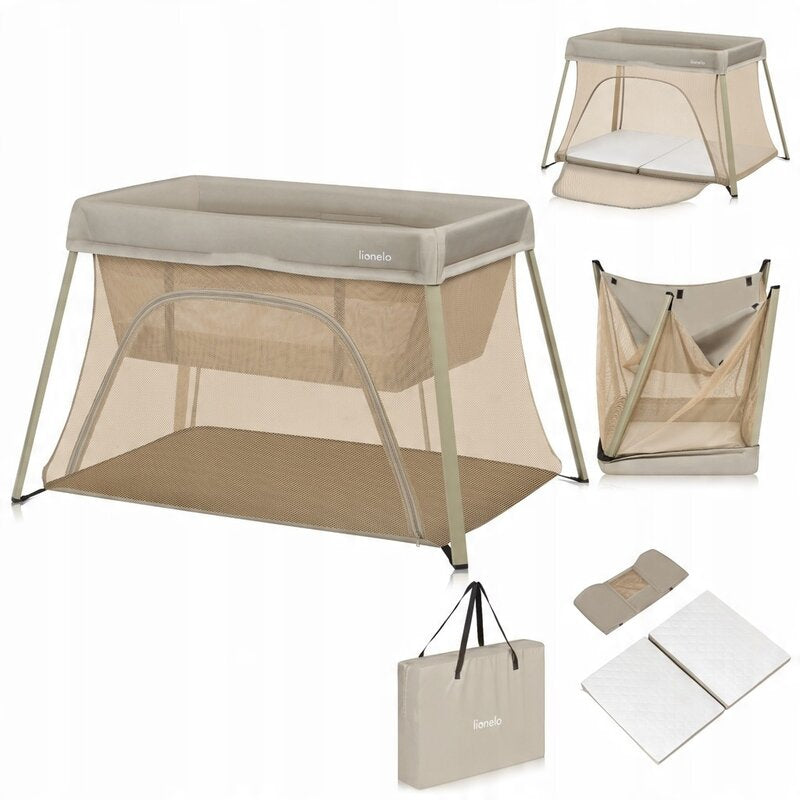 Patut multifunctional, Lionelo, Alice, 3 in 1, 2 trepte de inaltime pentru saltea, Pliabil, Material rezistent Oxford 300D, Cu iesire laterala, Geanta de transport, Pana 15 kg, 0 luni+, 104Ã—70Ã—74 cm, Bej