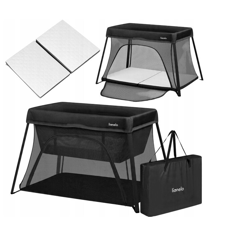 Patut multifunctional, Lionelo, Alice, 3 in 1, 2 trepte de inaltime pentru saltea, Pliabil, Material rezistent Oxford 300D, Cu iesire laterala, Geanta de transport, Pana 15 kg, 0 luni+, 104Ã—70Ã—74 cm, Negru