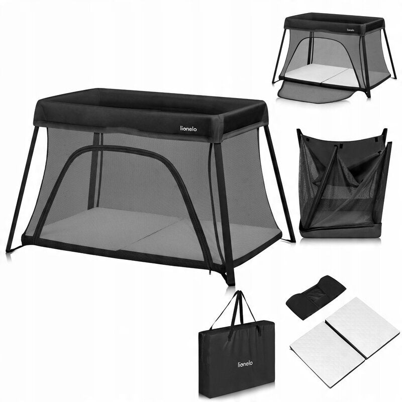 Patut multifunctional, Lionelo, Alice, 3 in 1, 2 trepte de inaltime pentru saltea, Pliabil, Material rezistent Oxford 300D, Cu iesire laterala, Geanta de transport, Pana 15 kg, 0 luni+, 104Ã—70Ã—74 cm, Negru