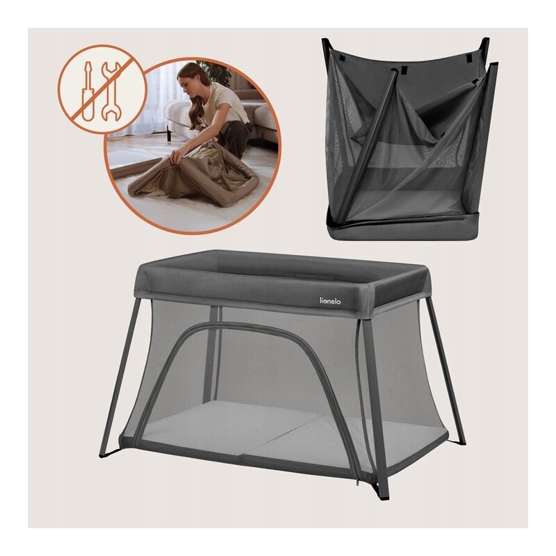 Patut multifunctional, Lionelo, Alice, 3 in 1, 2 trepte de inaltime pentru saltea, Pliabil, Material rezistent Oxford 300D, Cu iesire laterala, Geanta de transport, Pana 15 kg, 0 luni+, 104Ã—70Ã—74 cm, Gri