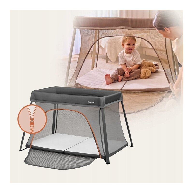 Patut multifunctional, Lionelo, Alice, 3 in 1, 2 trepte de inaltime pentru saltea, Pliabil, Material rezistent Oxford 300D, Cu iesire laterala, Geanta de transport, Pana 15 kg, 0 luni+, 104Ã—70Ã—74 cm, Gri