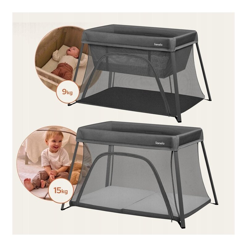 Patut multifunctional, Lionelo, Alice, 3 in 1, 2 trepte de inaltime pentru saltea, Pliabil, Material rezistent Oxford 300D, Cu iesire laterala, Geanta de transport, Pana 15 kg, 0 luni+, 104Ã—70Ã—74 cm, Gri