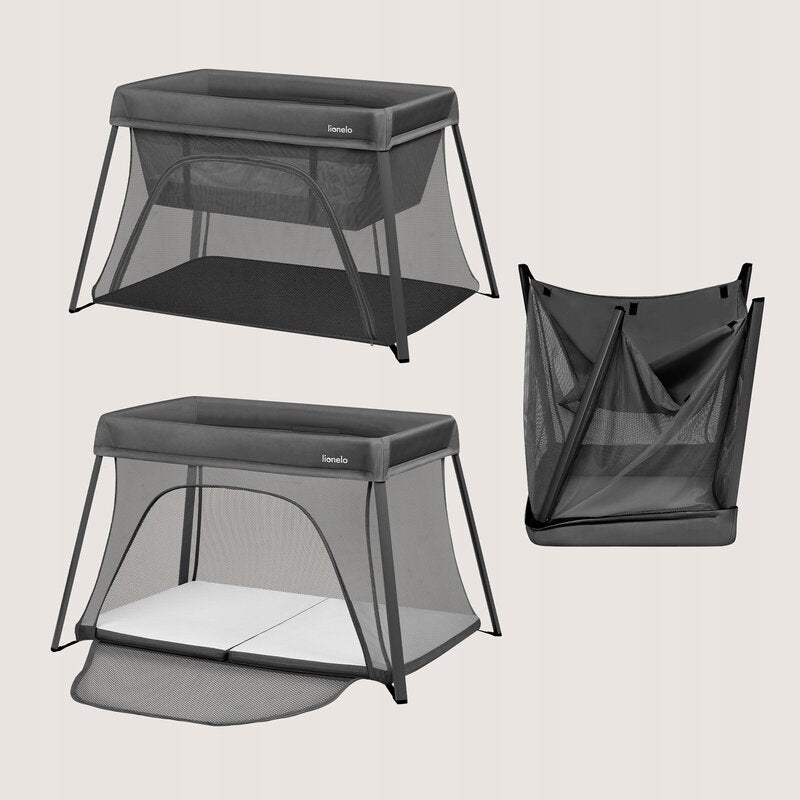 Patut multifunctional, Lionelo, Alice, 3 in 1, 2 trepte de inaltime pentru saltea, Pliabil, Material rezistent Oxford 300D, Cu iesire laterala, Geanta de transport, Pana 15 kg, 0 luni+, 104Ã—70Ã—74 cm, Gri