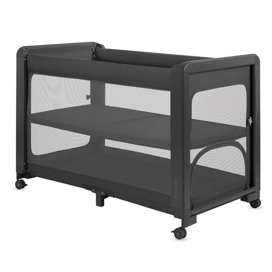 Patut multifunctional, Lionelo, Patty, 5 in 1, 0- 36 luni, Co-sleeper, Tarc de joaca, Patut de calatorie, Laterala rabatabila, 2 trepte reglare saltea, Roti, Husa transport inclusa, Gri
