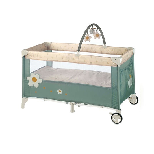 Patut pliant, Jane, Duo Level, Cu roti, Cu arcada cu jucarii, Geanta de transport, Cu doua nivele, Conform standardelor europene EN 716-1:2017+AC:2019EN 16890:2017 + A1:2021, Botanic