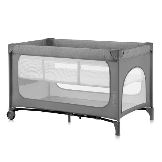 Patut pliant, Lionelo, Jasmin Easy Fold, Pana la 15 kg, Usor de pliat, Cu doua nivele, Cu saltea ergonomica T25, Cu intrare laterala cu fermoar, 2 roti cu frana, 123 x 67 cm, Conform cu EN 716, 0-36 l