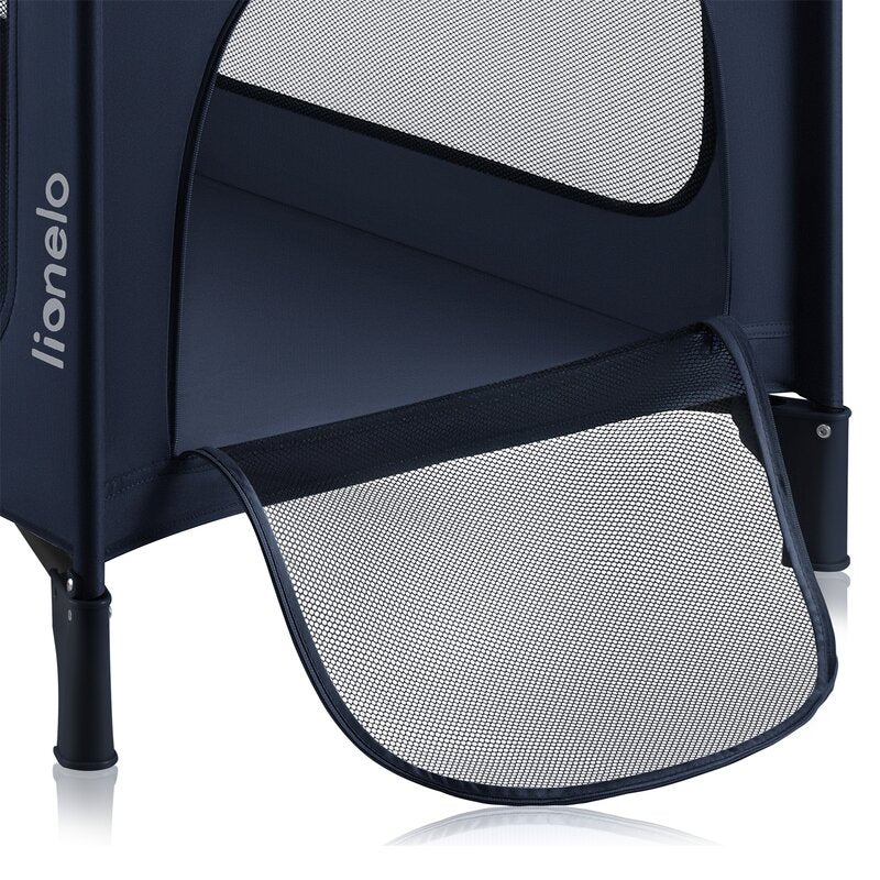 Patut pliant, Lionelo, Jasmin Easy Fold, Pana la 15 kg, Usor de pliat, Cu doua nivele, Cu saltea ergonomica T25, Cu intrare laterala cu fermoar, 2 roti cu frana, 123 x 67 cm, Conform cu EN 716, 0-36 l