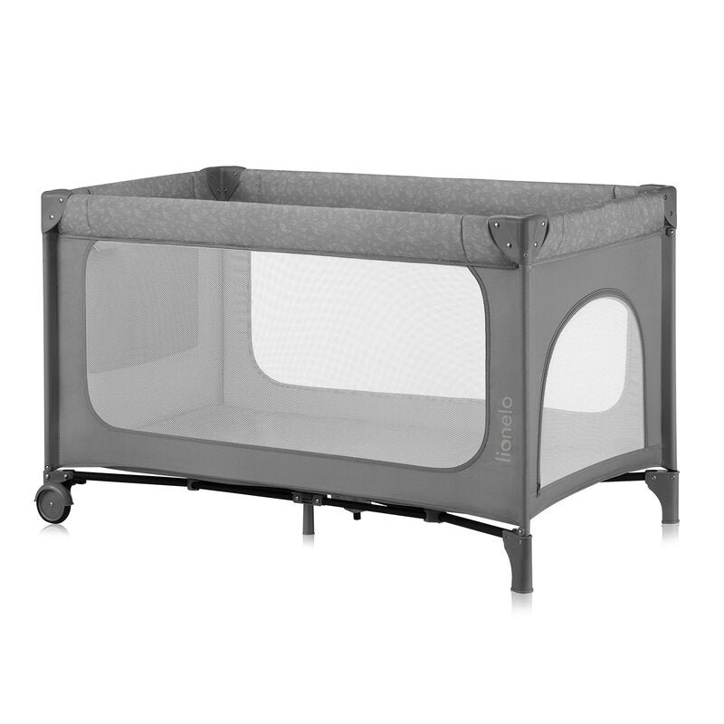 Patut pliant, Lionelo, Jasmin Easy Fold, Pana la 15 kg, Usor de pliat, Cu doua nivele, Cu saltea ergonomica T25, Cu intrare laterala cu fermoar, 2 roti cu frana, 123 x 67 cm, Conform cu EN 716, 0-36 l