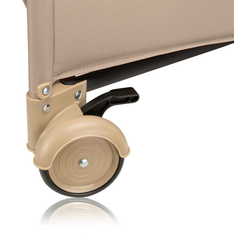 Patut pliant, Lionelo, Jasmin Easy Fold, Pana la 15 kg, Usor de pliat, Cu doua nivele, Cu saltea ergonomica T25, Cu intrare laterala cu fermoar, 2 roti cu frana, 123 x 67 cm, Conform cu EN 716, 0-36 luni, Bej