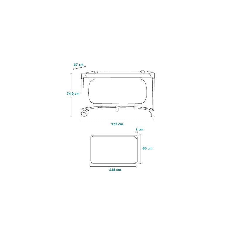 Patut pliant, Lionelo, Jasmin Easy Fold, Pana la 15 kg, Usor de pliat, Cu doua nivele, Cu saltea ergonomica T25, Cu intrare laterala cu fermoar, 2 roti cu frana, 123 x 67 cm, Conform cu EN 716, 0-36 luni, Bej