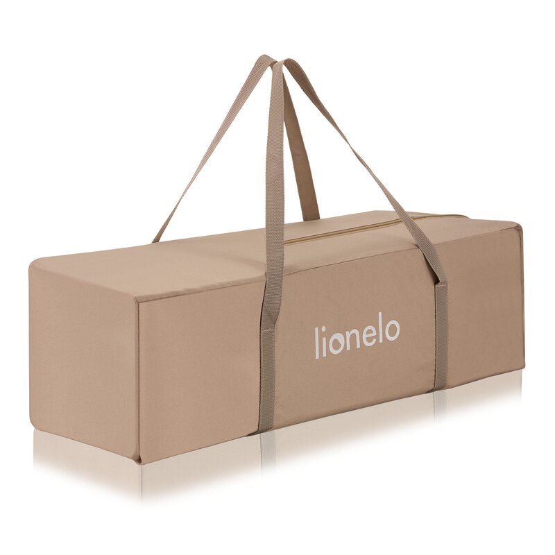 Patut pliant, Lionelo, Jasmin Easy Fold, Pana la 15 kg, Usor de pliat, Cu doua nivele, Cu saltea ergonomica T25, Cu intrare laterala cu fermoar, 2 roti cu frana, 123 x 67 cm, Conform cu EN 716, 0-36 luni, Bej