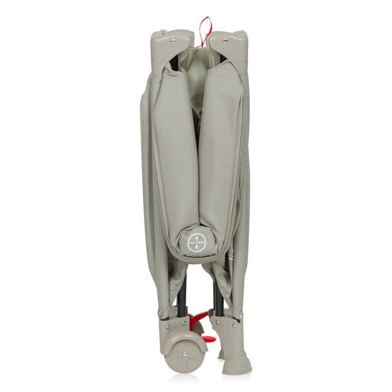 Patut pliant, Lionelo, Laura, 102 x 74 cm, Cu doua nivele, Functie de tarc, Cu roti, Include salteluta si geanta de transport, Pereti din plasa, Deschidere laterala, Pana la 15 kg, 0 luni +, Bej