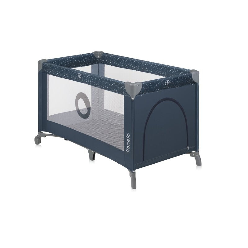 Patut pliant, Lionelo, Stefi, Cu un nivel, Cu intrare laterala cu fermoar, 2 roti, 120x60 cm, Conform cu standardul european de securitate EN 716, Albastru
