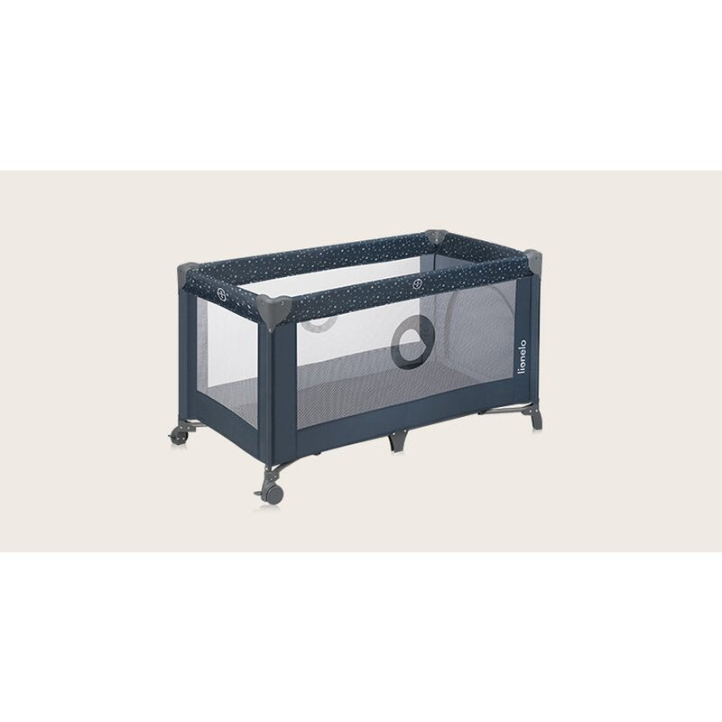 Patut pliant, Lionelo, Stefi, Cu un nivel, Cu intrare laterala cu fermoar, 2 roti, 120x60 cm, Conform cu standardul european de securitate EN 716, Albastru