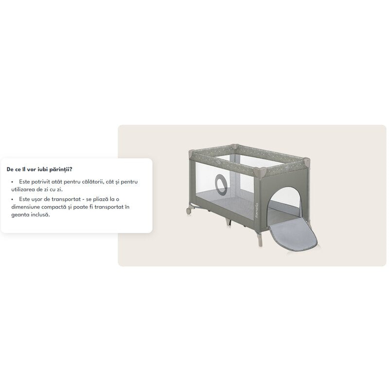 Patut pliant, Lionelo, Stefi, Cu un nivel, Cu intrare laterala cu fermoar, 2 roti, 120x60 cm, Conform cu standardul european de securitate EN 716, Bej