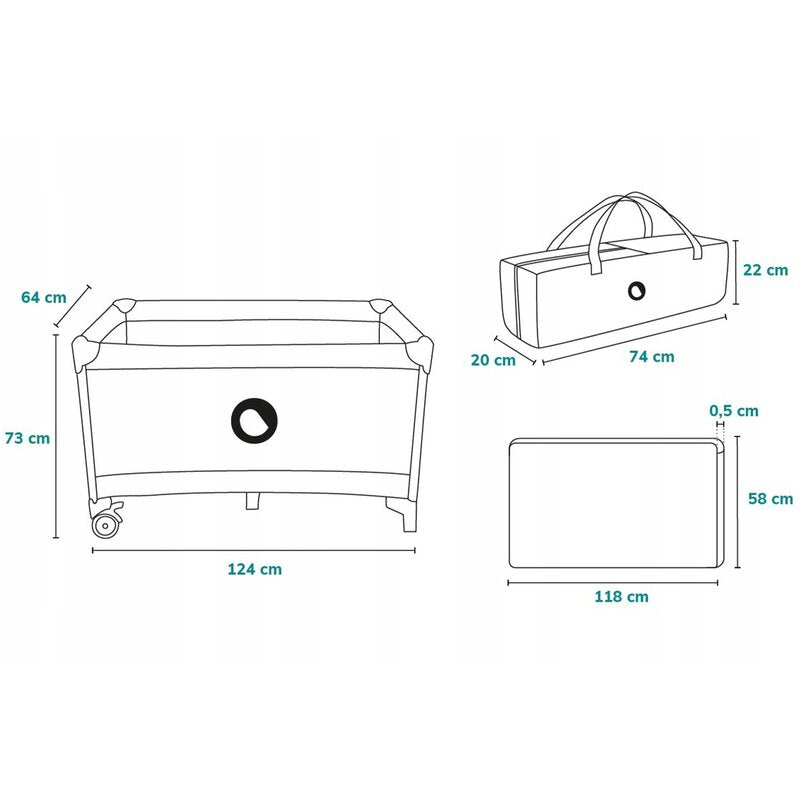 Patut pliant, Lionelo, Stefi, Cu un nivel, Cu intrare laterala cu fermoar, 2 roti, 120x60 cm, Conform cu standardul european de securitate EN 716, Bej
