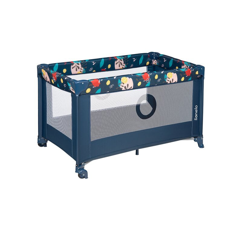 Patut pliant, Lionelo, Stefi, Cu un nivel, Cu intrare laterala cu fermoar, 2 roti, 120x60 cm, Conform cu standardul european de securitate EN 716, Blue Navy