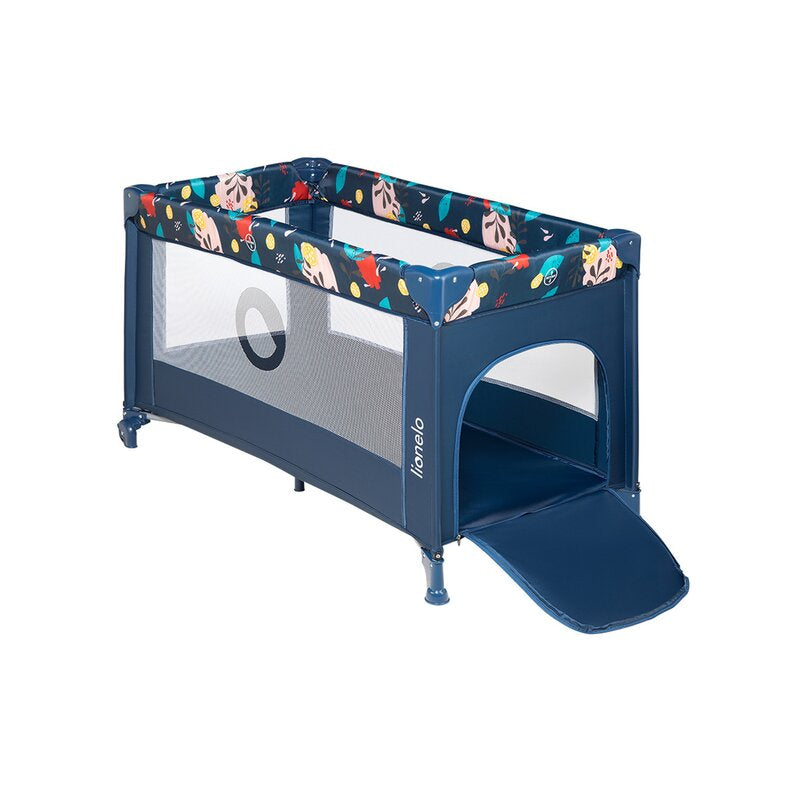 Patut pliant, Lionelo, Stefi, Cu un nivel, Cu intrare laterala cu fermoar, 2 roti, 120x60 cm, Conform cu standardul european de securitate EN 716, Blue Navy