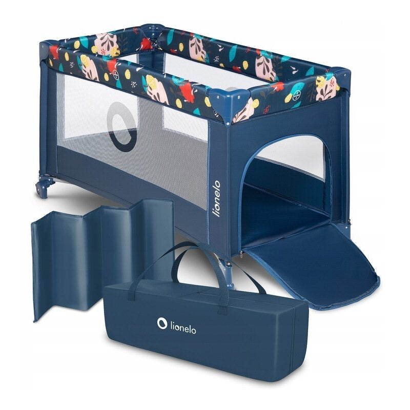 Patut pliant, Lionelo, Stefi, Cu un nivel, Cu intrare laterala cu fermoar, 2 roti, 120x60 cm, Conform cu standardul european de securitate EN 716, Blue Navy