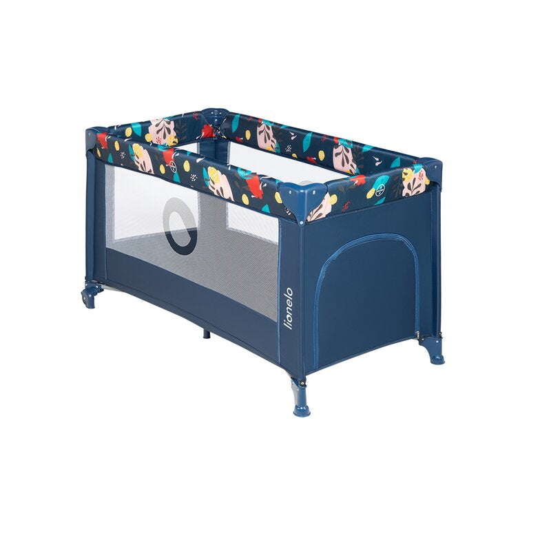 Patut pliant, Lionelo, Stefi, Cu un nivel, Cu intrare laterala cu fermoar, 2 roti, 120x60 cm, Conform cu standardul european de securitate EN 716, Blue Navy