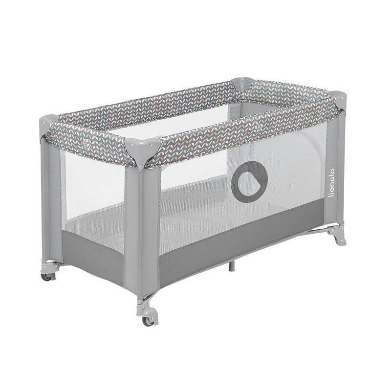 Patut pliant, Lionelo, Stefi, Cu un nivel, Cu intrare laterala cu fermoar, 2 roti, 120x60 cm, Conform cu standardul european de securitate EN 716, Grey
