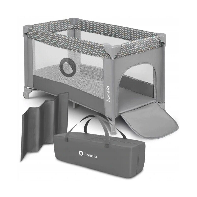 Patut pliant, Lionelo, Stefi, Cu un nivel, Cu intrare laterala cu fermoar, 2 roti, 120x60 cm, Conform cu standardul european de securitate EN 716, Grey