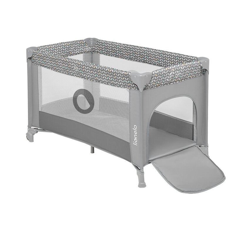 Patut pliant, Lionelo, Stefi, Cu un nivel, Cu intrare laterala cu fermoar, 2 roti, 120x60 cm, Conform cu standardul european de securitate EN 716, Grey