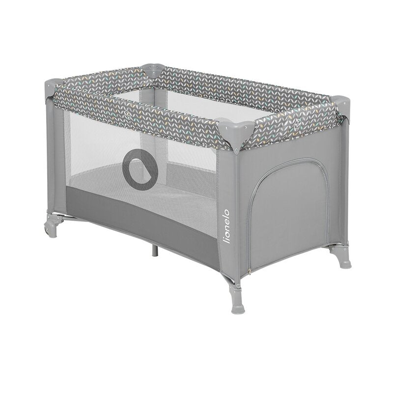 Patut pliant, Lionelo, Stefi, Cu un nivel, Cu intrare laterala cu fermoar, 2 roti, 120x60 cm, Conform cu standardul european de securitate EN 716, Grey