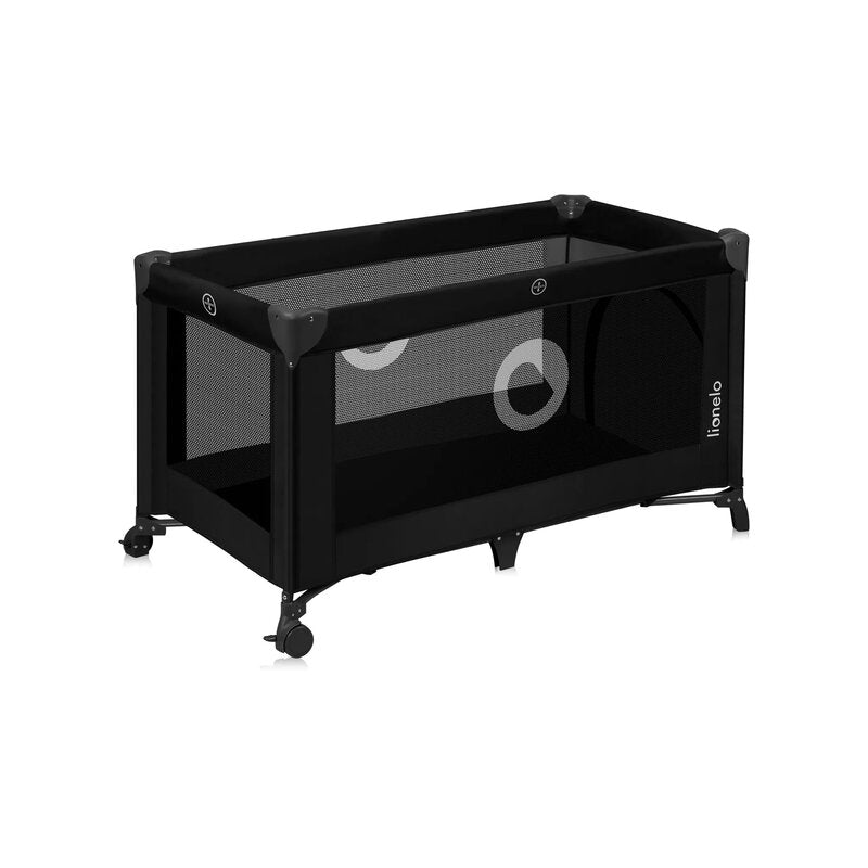 Patut pliant, Lionelo, Stefi, Cu un nivel, Cu intrare laterala cu fermoar, 2 roti, 120x60 cm, Conform cu standardul european de securitate EN 716, Negru