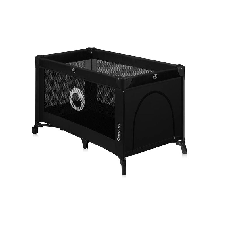 Patut pliant, Lionelo, Stefi, Cu un nivel, Cu intrare laterala cu fermoar, 2 roti, 120x60 cm, Conform cu standardul european de securitate EN 716, Negru