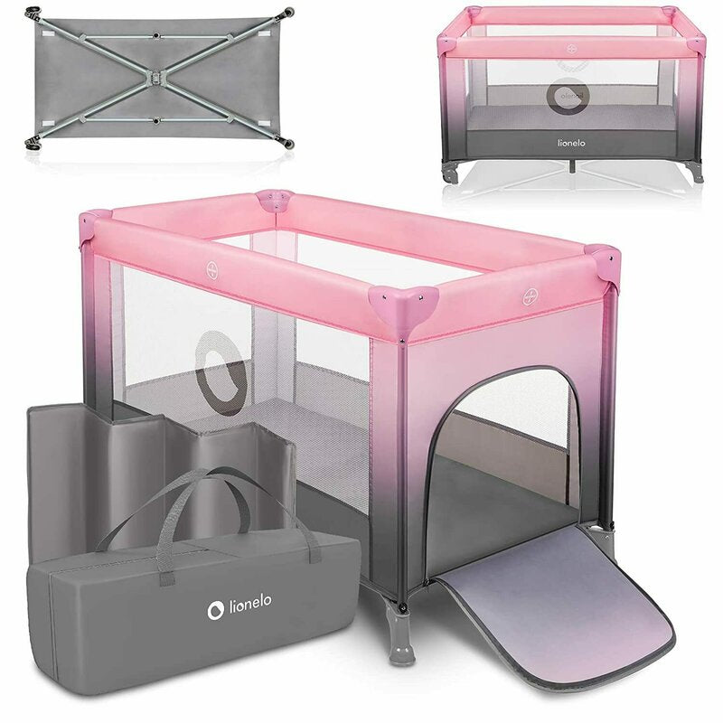 Patut pliant, Lionelo, Stefi, Cu un nivel, Cu intrare laterala cu fermoar, 2 roti, 120x60 cm, Conform cu standardul european de securitate EN 716, Roz Ombre