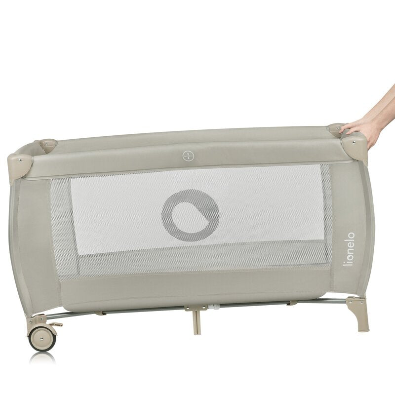 Patut pliant, Lionelo, Stefi Plus, Cu doua nivele, Cu intrare laterala cu fermoar, 2 roti, 120 x 60 cm, Conform cu standardul european de securitate EN 716, Bej