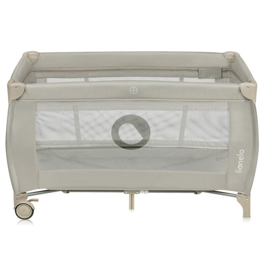 Patut pliant, Lionelo, Stefi Plus, Cu doua nivele, Cu intrare laterala cu fermoar, 2 roti, 120 x 60 cm, Conform cu standardul european de securitate EN 716, Bej