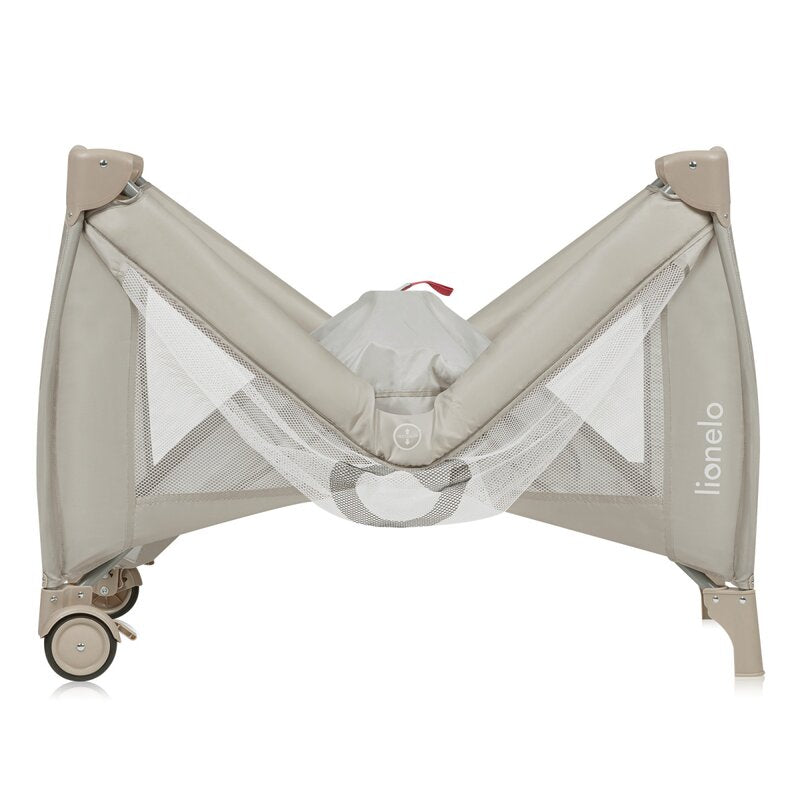 Patut pliant, Lionelo, Stefi Plus, Cu doua nivele, Cu intrare laterala cu fermoar, 2 roti, 120 x 60 cm, Conform cu standardul european de securitate EN 716, Bej