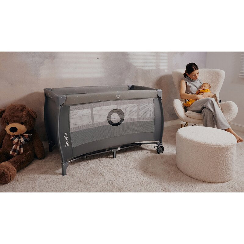 Patut pliant, Lionelo, Stefi Plus, Cu doua nivele, Cu intrare laterala cu fermoar, 2 roti, 120 x 60 cm, Conform cu standardul european de securitate EN 716, Bej