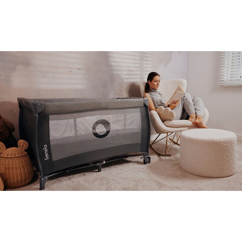 Patut pliant, Lionelo, Stefi Plus, Cu doua nivele, Cu intrare laterala cu fermoar, 2 roti, 120 x 60 cm, Conform cu standardul european de securitate EN 716, Bej