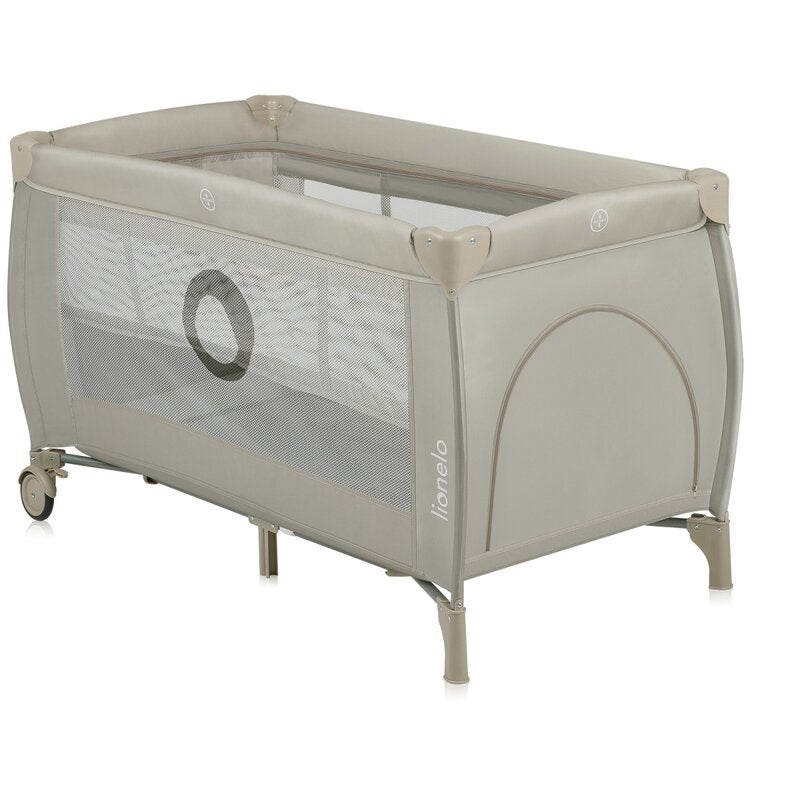 Patut pliant, Lionelo, Stefi Plus, Cu doua nivele, Cu intrare laterala cu fermoar, 2 roti, 120 x 60 cm, Conform cu standardul european de securitate EN 716, Bej