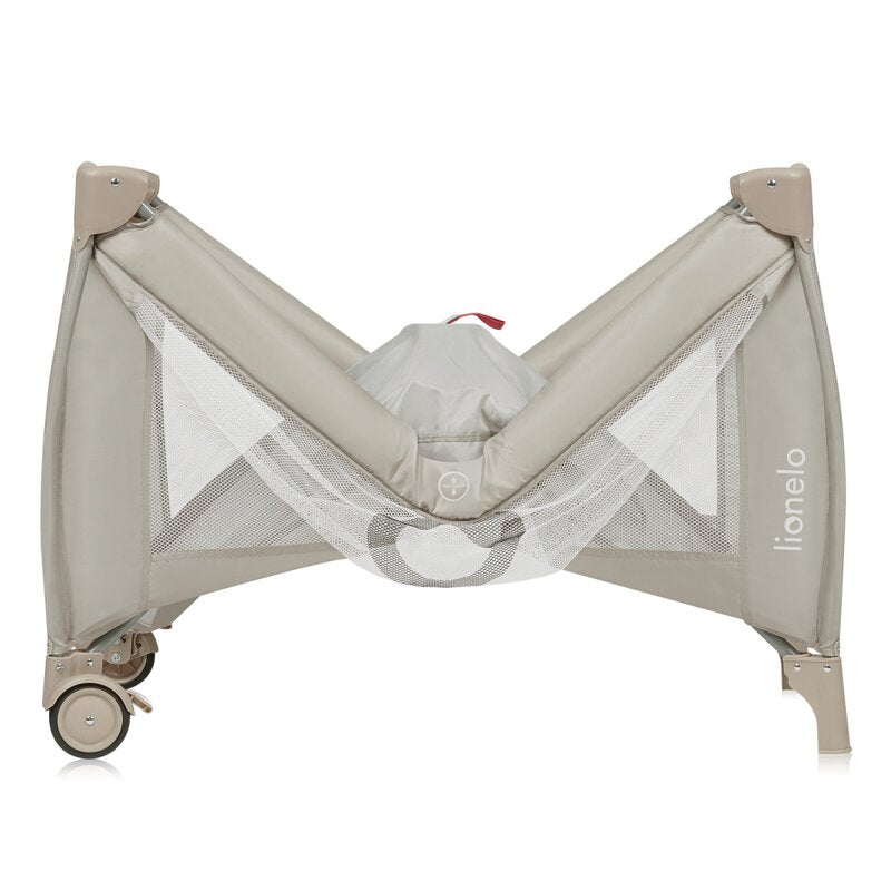 Patut pliant, Lionelo, Stefi Plus, Cu doua nivele, Cu intrare laterala cu fermoar, 2 roti, 120 x 60 cm, Conform cu standardul european de securitate EN 716, Bej