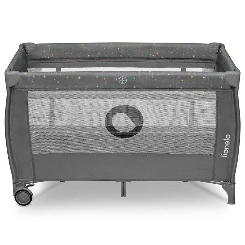 Patut pliant, Lionelo, Stefi Plus, Cu doua nivele, Cu intrare laterala cu fermoar, 2 roti, 120 x 60 cm, Conform cu standardul european de securitate EN 716, Gri  Multicolor