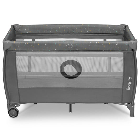 Patut pliant, Lionelo, Stefi Plus, Cu doua nivele, Cu intrare laterala cu fermoar, 2 roti, 120 x 60 cm, Conform cu standardul european de securitate EN 716, Gri  Multicolor