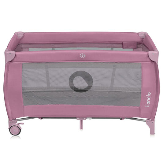 Patut pliant, Lionelo, Stefi Plus, Cu doua nivele, Cu intrare laterala cu fermoar, 2 roti, 120 x 60 cm, Conform cu standardul european de securitate EN 716, Roz