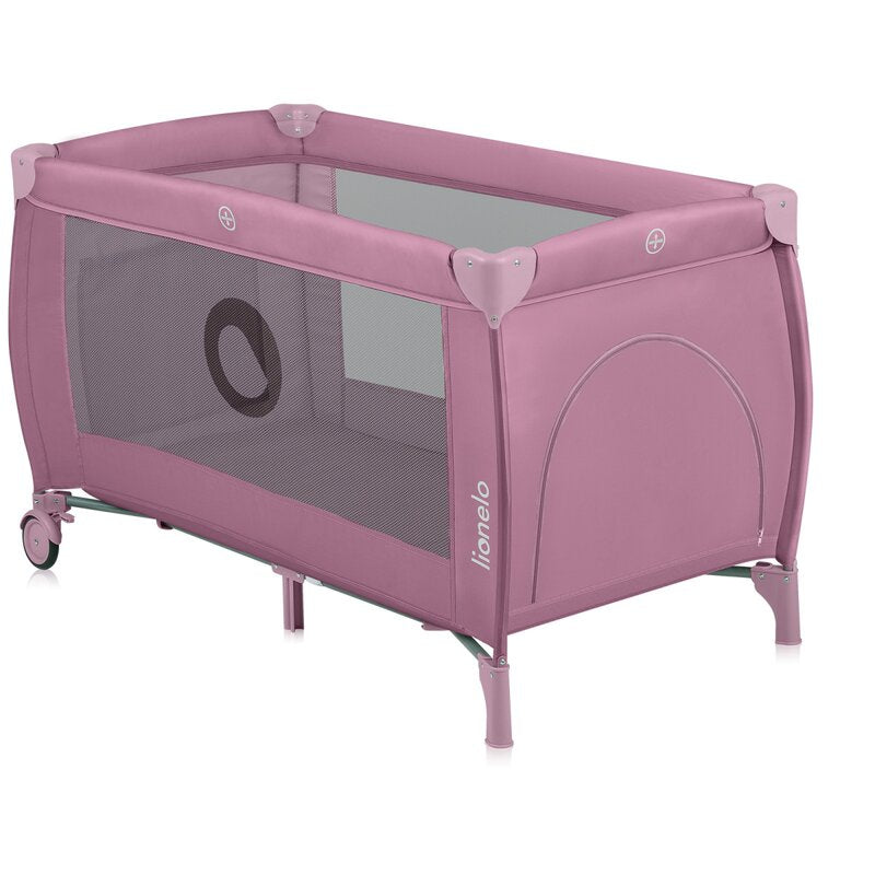 Patut pliant, Lionelo, Stefi Plus, Cu doua nivele, Cu intrare laterala cu fermoar, 2 roti, 120 x 60 cm, Conform cu standardul european de securitate EN 716, Roz
