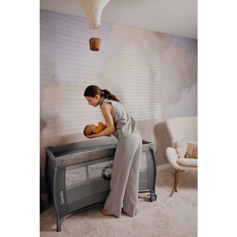 Patut pliant, Lionelo, Stefi Plus, Cu doua nivele, Cu intrare laterala cu fermoar, 2 roti, 120 x 60 cm, Conform cu standardul european de securitate EN 716, Roz