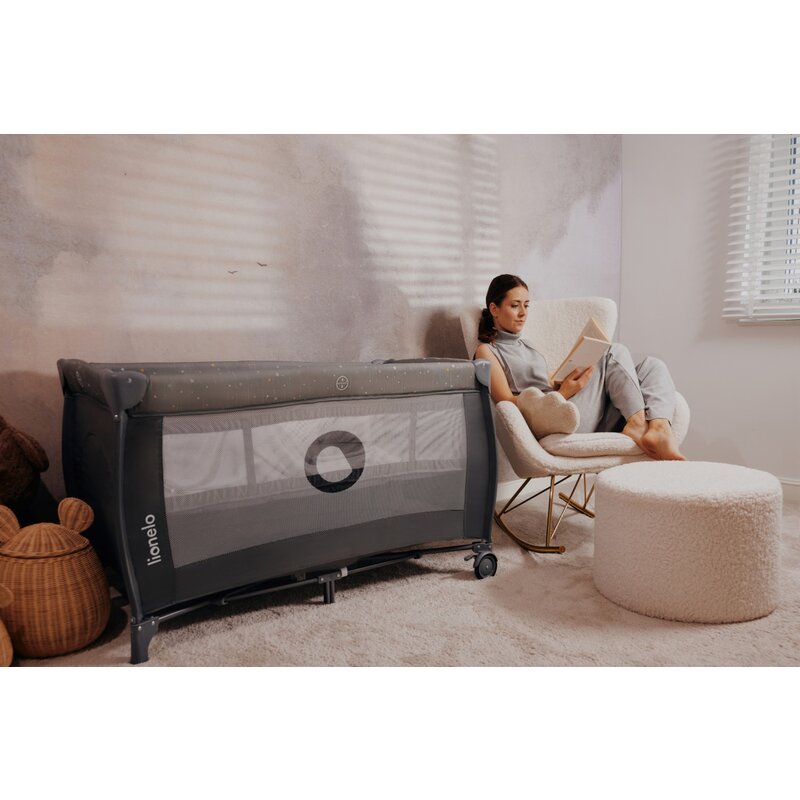 Patut pliant, Lionelo, Stefi Plus, Cu doua nivele, Cu intrare laterala cu fermoar, 2 roti, 120 x 60 cm, Conform cu standardul european de securitate EN 716, Roz